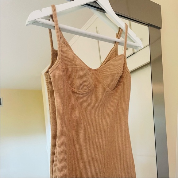 RARE JLUXLABEL - Tan Woven Textured Bustier Dress - M - Picture 1 of 4